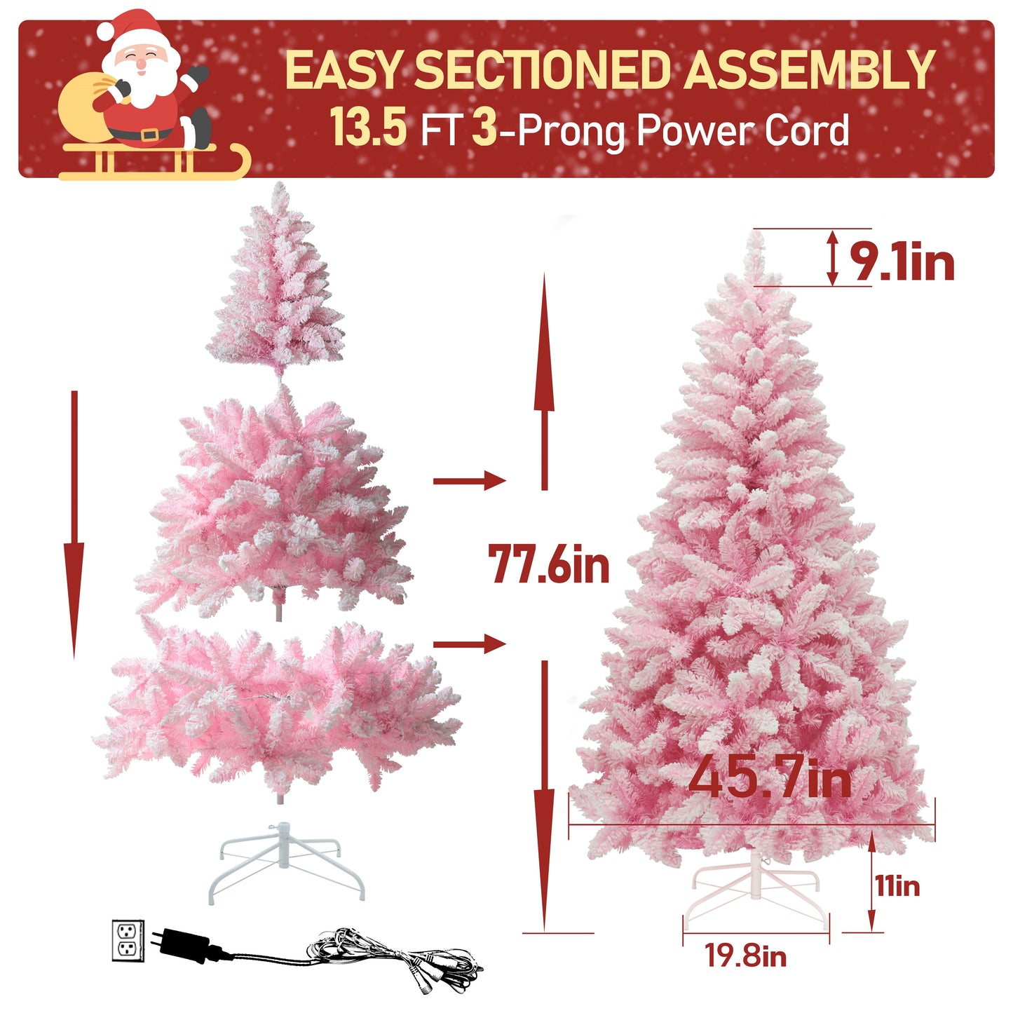 6.5ft Pre lit Snow Flocked Pink  Artificial Christmas Tree with Lights