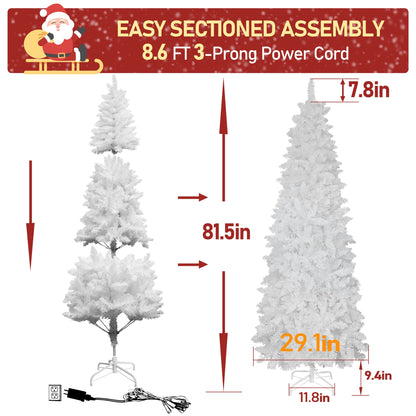 7ft Pre-Lit White Pencil Artificial Christmas Tree  for Home Holiday Decor.