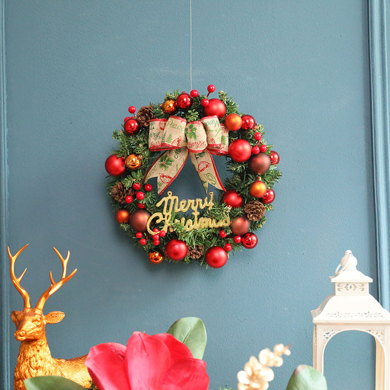 23-inch Luxurious wreath and garlands Christmas wreath with ribbon and red and orange ornament for front door