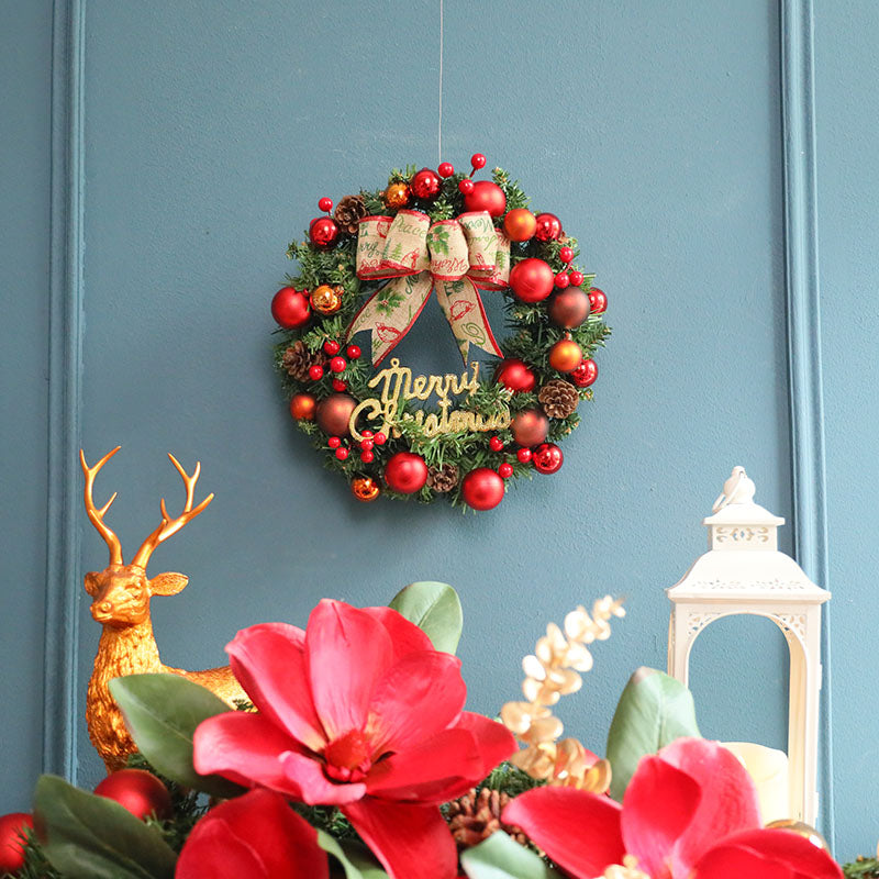 23-inch Luxurious wreath and garlands Christmas wreath with ribbon and red and orange ornament for front door