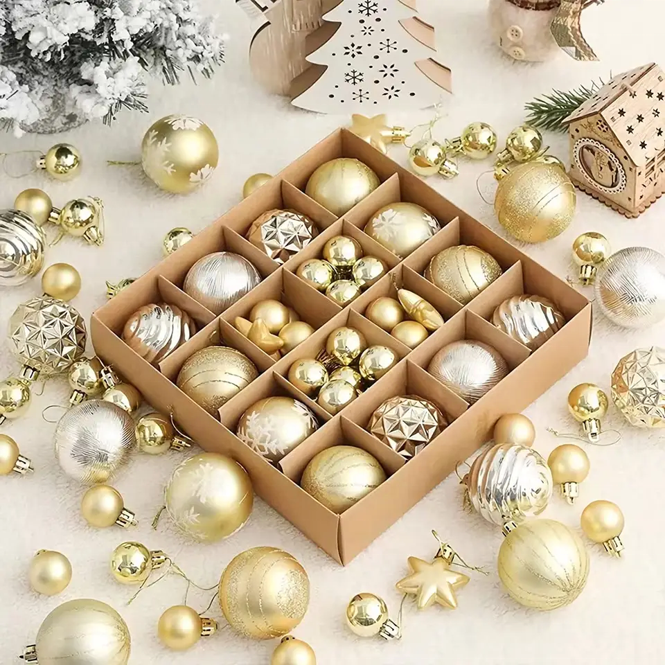 42 pcs Merry christmas Ornament Set  gold